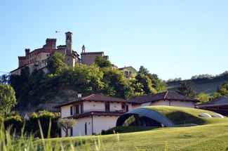 walk path langhe castle vineyard